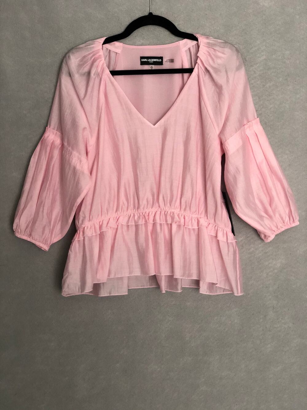 Karl Lagerfeld Paris Tiered-Sleeve Peplum Top Pink Women's XS NEW